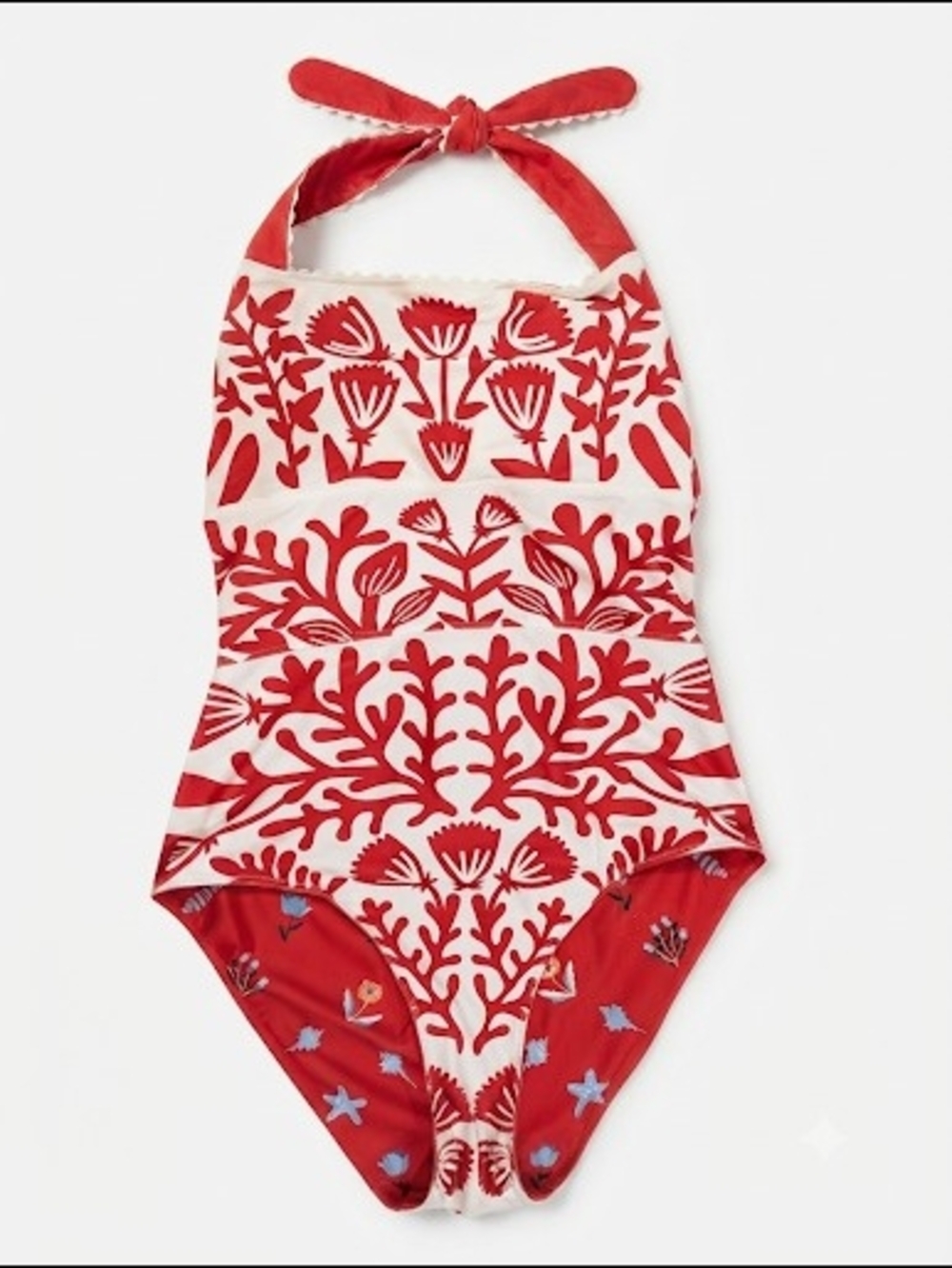 Jesse Zhao Reversible OnePiece Swimsuit Large Red White Botanical Floral Coastal